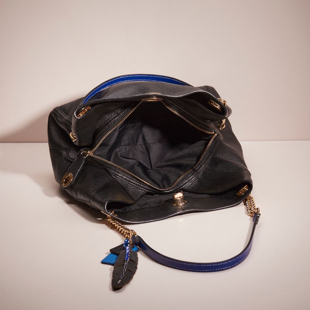 COACH®,UPCRAFTED TURNLOCK EDIE SHOULDER BAG,Polished Pebble Leather,Light Gold/Black,Inside View,Top View