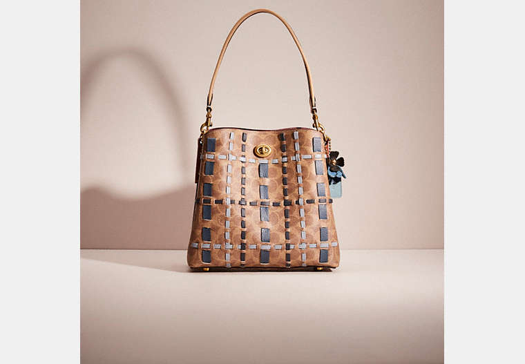COACH®,UPCRAFTED WILLOW BUCKET BAG IN SIGNATURE CANVAS,Signature Coated Canvas,Cozy Up,Brass/Tan/Rust,Front View