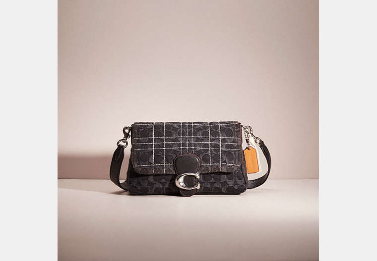COACH®,UPCRAFTED SOFT TABBY SHOULDER BAG IN SIGNATURE DENIM,Cozy Up,Silver/Black Denim,Front View