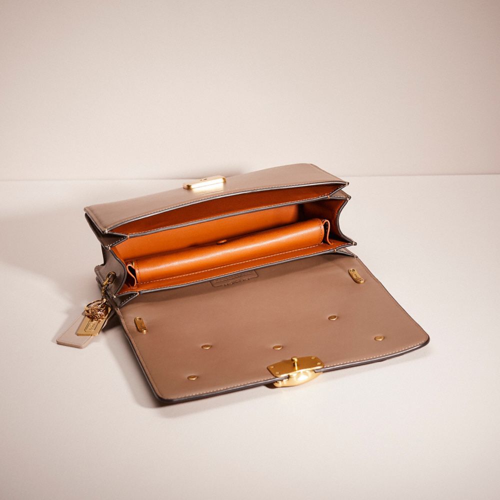 COACH®,UPCRAFTED BANDIT SHOULDER BAG,Calf Leather,Brass/Dark Stone,Inside View,Top View