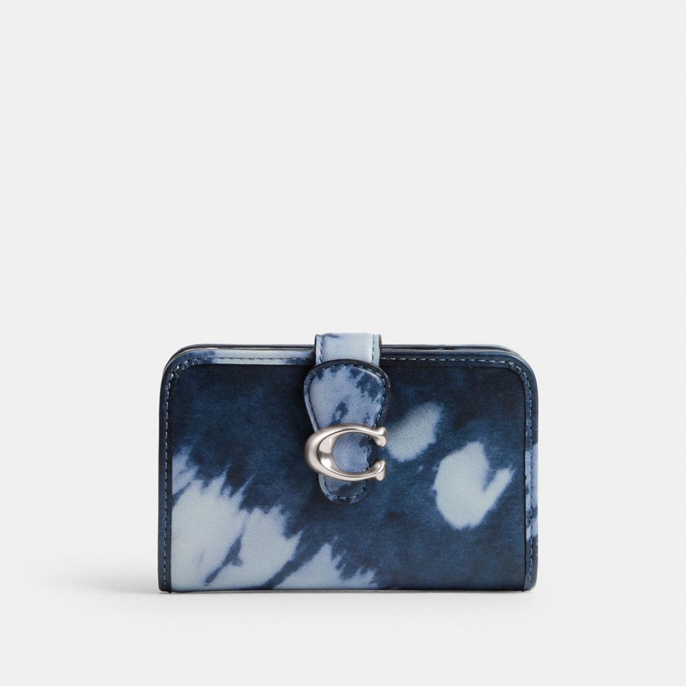 COACH®,TABBY MEDIUM WALLET WITH TIE-DYE PRINT,Leather,Mini,Silver/Midnight Navy,Front View