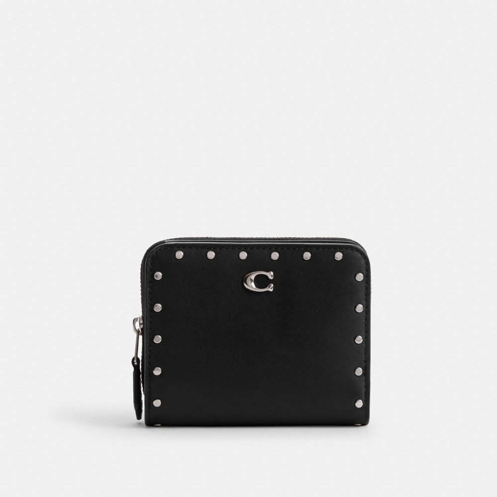 COACH®,PORTEFEUILLE À DEUX VOLETS AVEC ŒILLETS,Argent/Noir,Front View