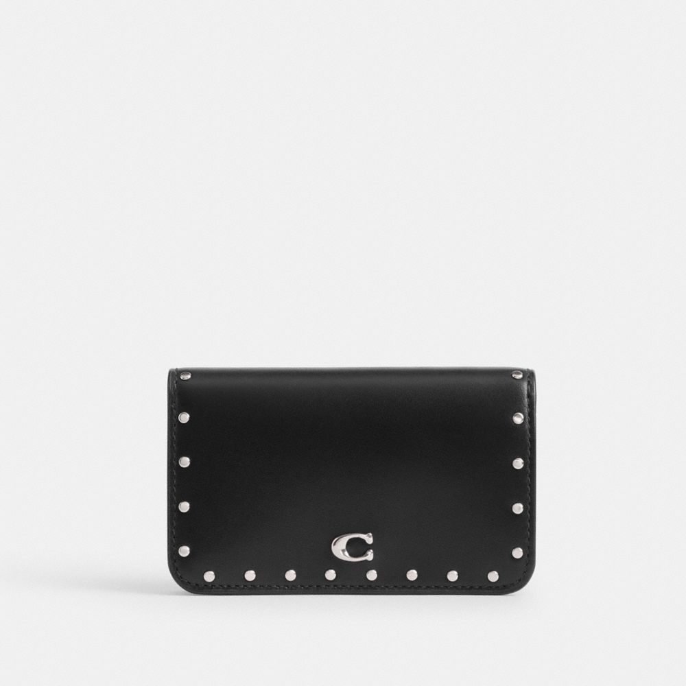 COACH®,ESSENTIAL SLIM CARD CASE WITH RIVETS,Mini,Silver/Black,Front View