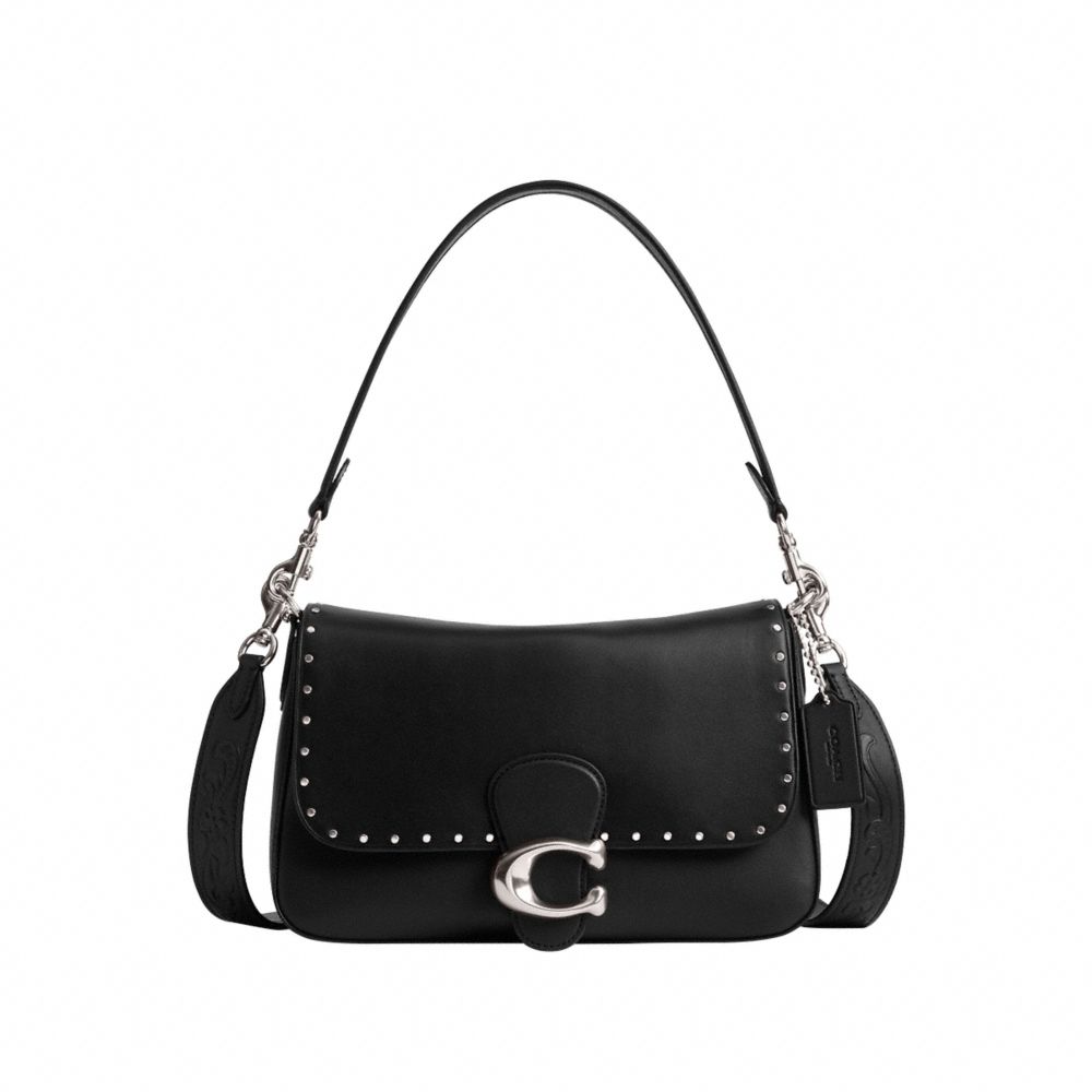 COACH®,PORTÉ-ÉPAULE TABBY DOUX AVEC ŒILLETS,Cuir innovant,Argent/Noir,Front View