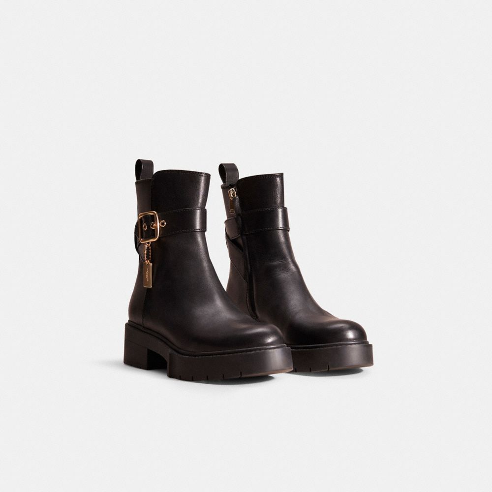 COACH®,Restored Lacey Bootie,Rubber,Leather,Bootie,Foam,Cushioned,Memory Foam Insole,Day Party,Casual,Black,Angle View