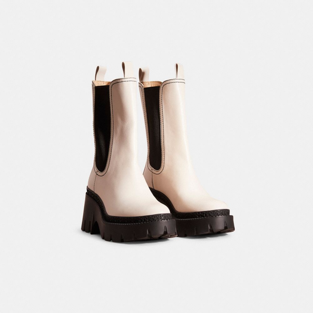 COACH®,Restored Alexa Bootie,Leather,Lining Leather,Chelsea Boots,Pull Tab,Casual,White,Angle View