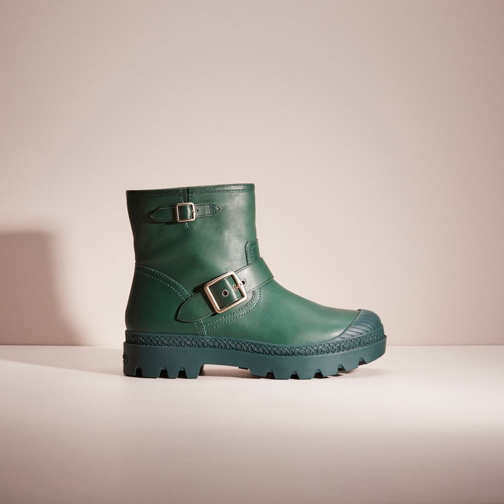COACH®,RESTORED TROOPER MOTO BOOT,Leather,Pine Green,Front View