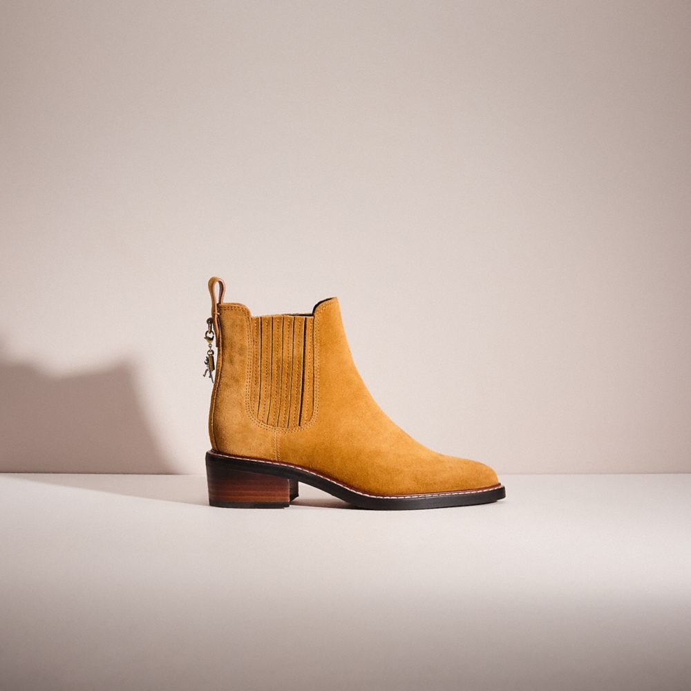 COACH®,RESTORED BOWERY CHELSEA BOOT,Suede,Camel,Front View
