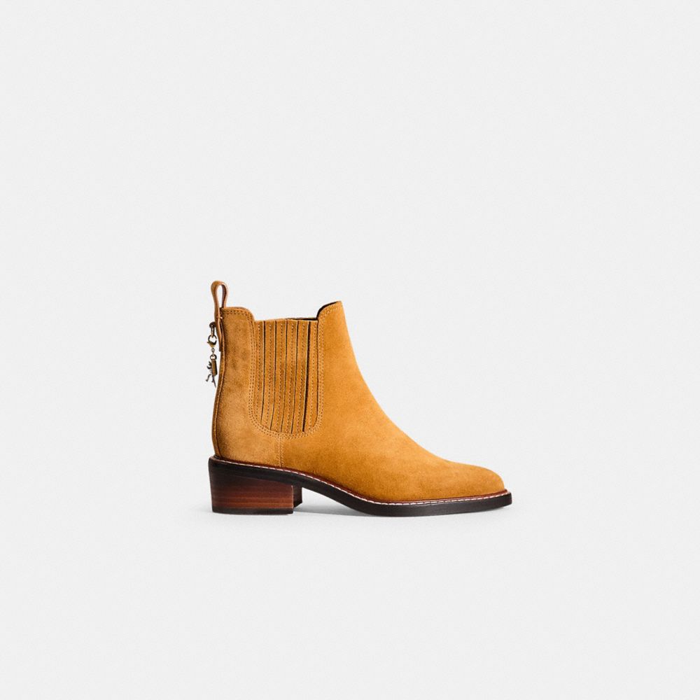 COACH®,RESTORED BOWERY CHELSEA BOOT,Suede,Camel,Front View