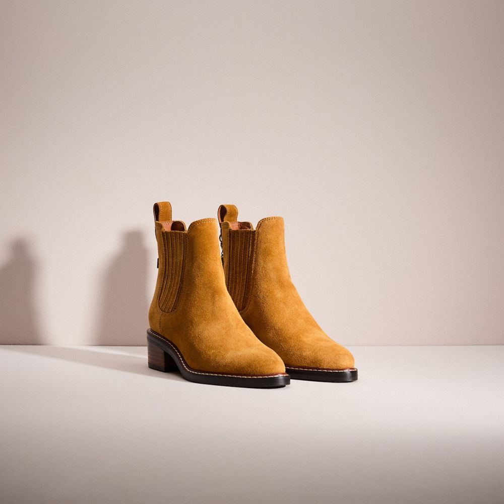 COACH®,RESTORED BOWERY CHELSEA BOOT,Suede,Camel,Angle View