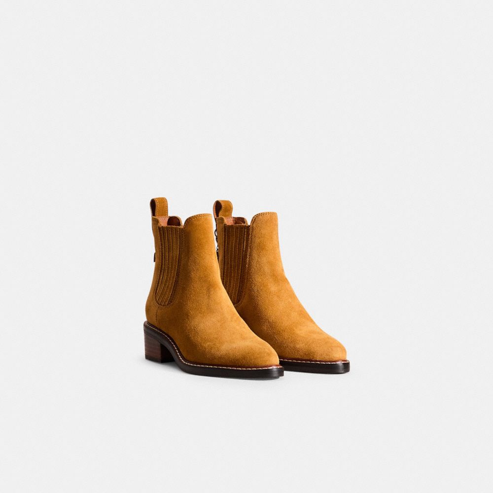 COACH®,RESTORED BOWERY CHELSEA BOOT,Suede,Camel,Angle View