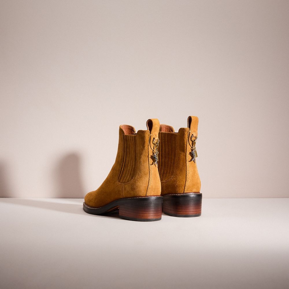 COACH®,RESTORED BOWERY CHELSEA BOOT,Suede,Camel,Back View