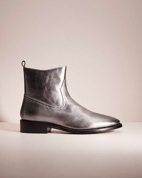 COACH®,RESTORED WESTERN BOOT,Metallic Leather,Silver,Front View
