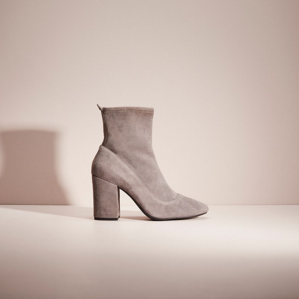 COACH®,RESTORED GIANA STRETCH BOOTIE,Suede,Heather Grey,Front View