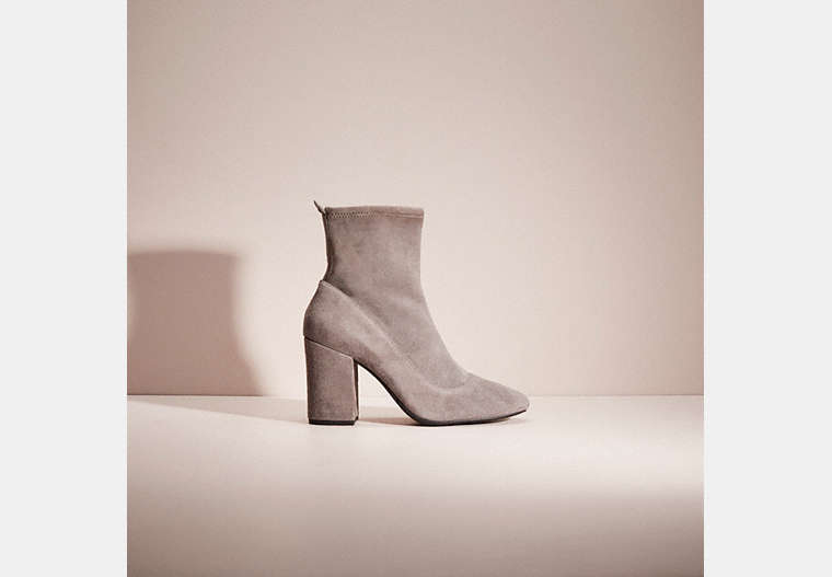 COACH®,RESTORED GIANA STRETCH BOOTIE,Suede,Heather Grey,Front View