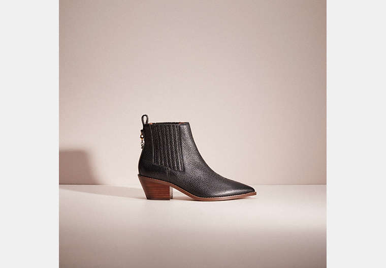 COACH®,RESTORED MELODY BOOTIE,Leather,Black,Front View