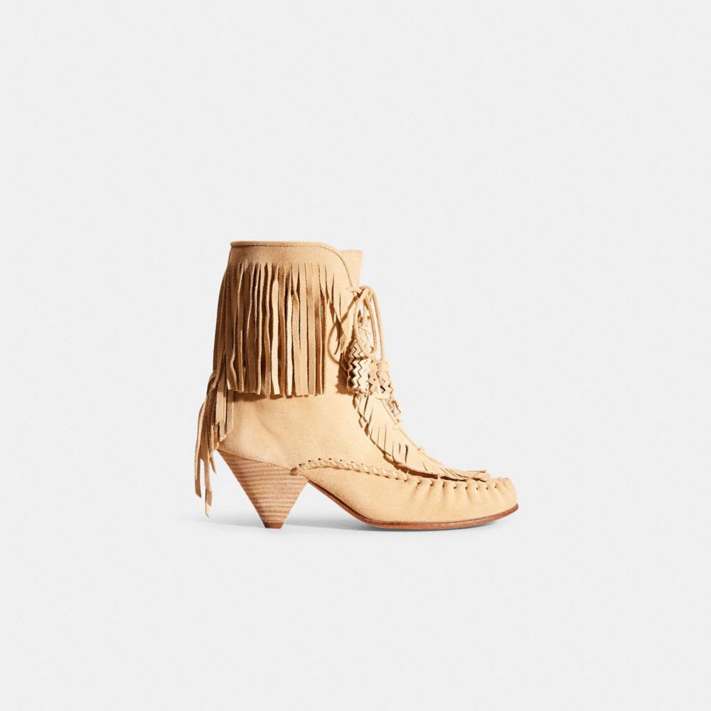 COACH®,RESTORED FRINGE BOOT,Light Tan,Front View