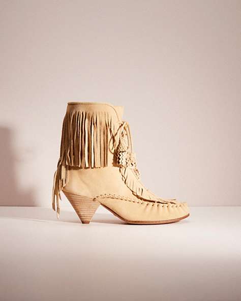 COACH®,RESTORED FRINGE BOOT,Light Tan,Front View
