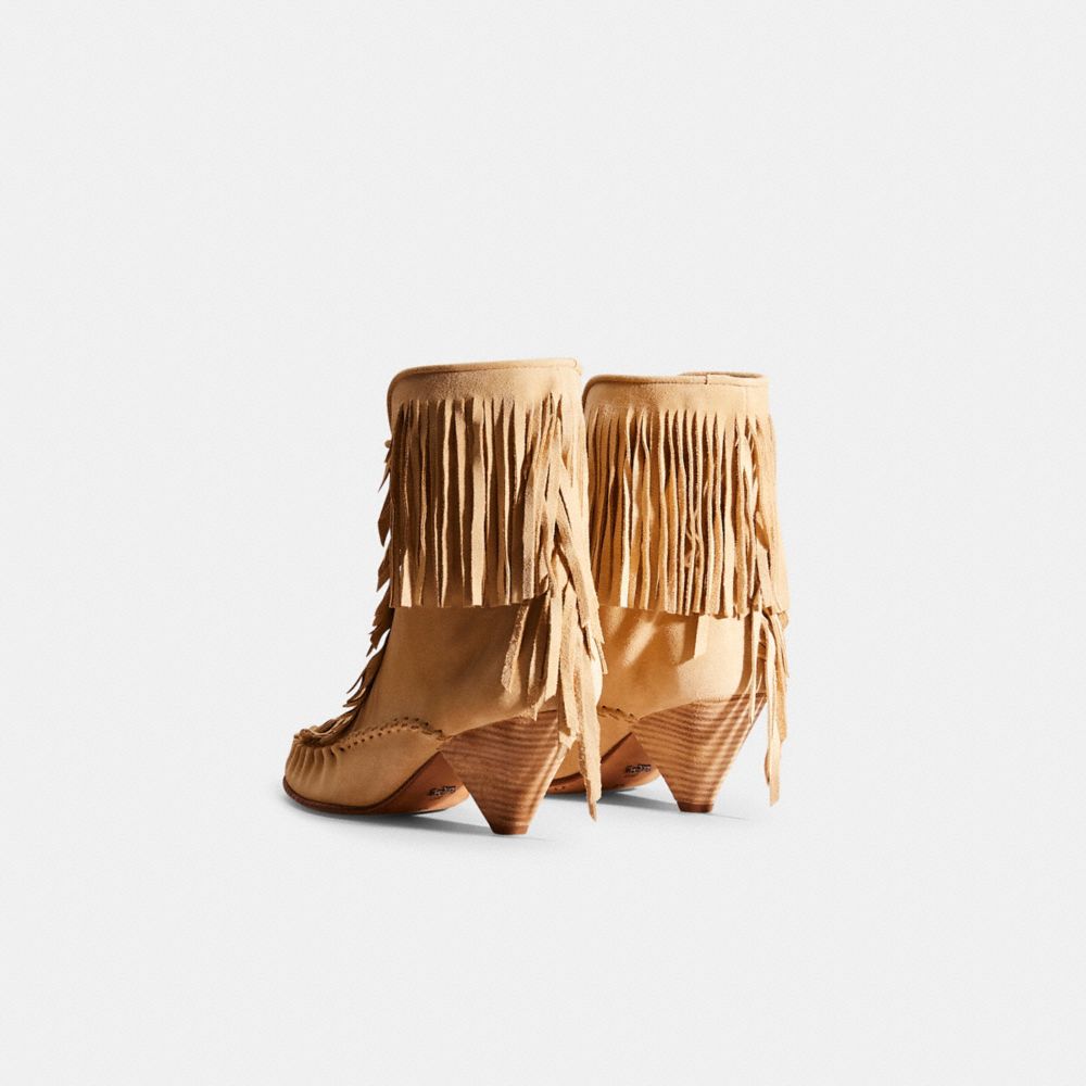 COACH®,RESTORED FRINGE BOOT,Suede,Light Tan,Back View