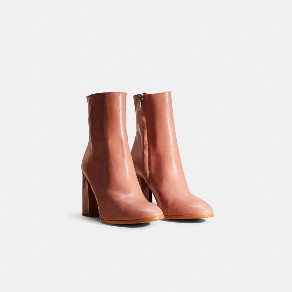 COACH®,Restored Brielle Bootie,Leather,Rubber,Bootie,Seam,Traction,Day Party,Blush,Angle View