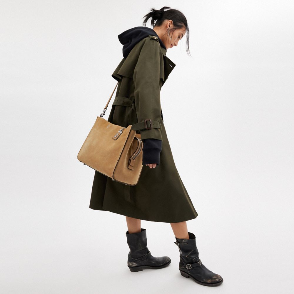 COACH®,Rogue Bag 39 With Rivets,Leather,Tote,Metal,Logo,Studded,Silver Metal,Work,Brown