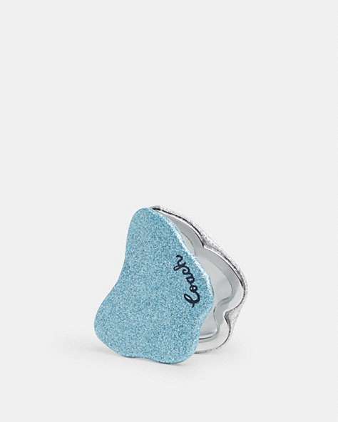 COACH®,GLITTER BUTTERFLY COMPACT MIRROR,Faded Blue Silver,Front View