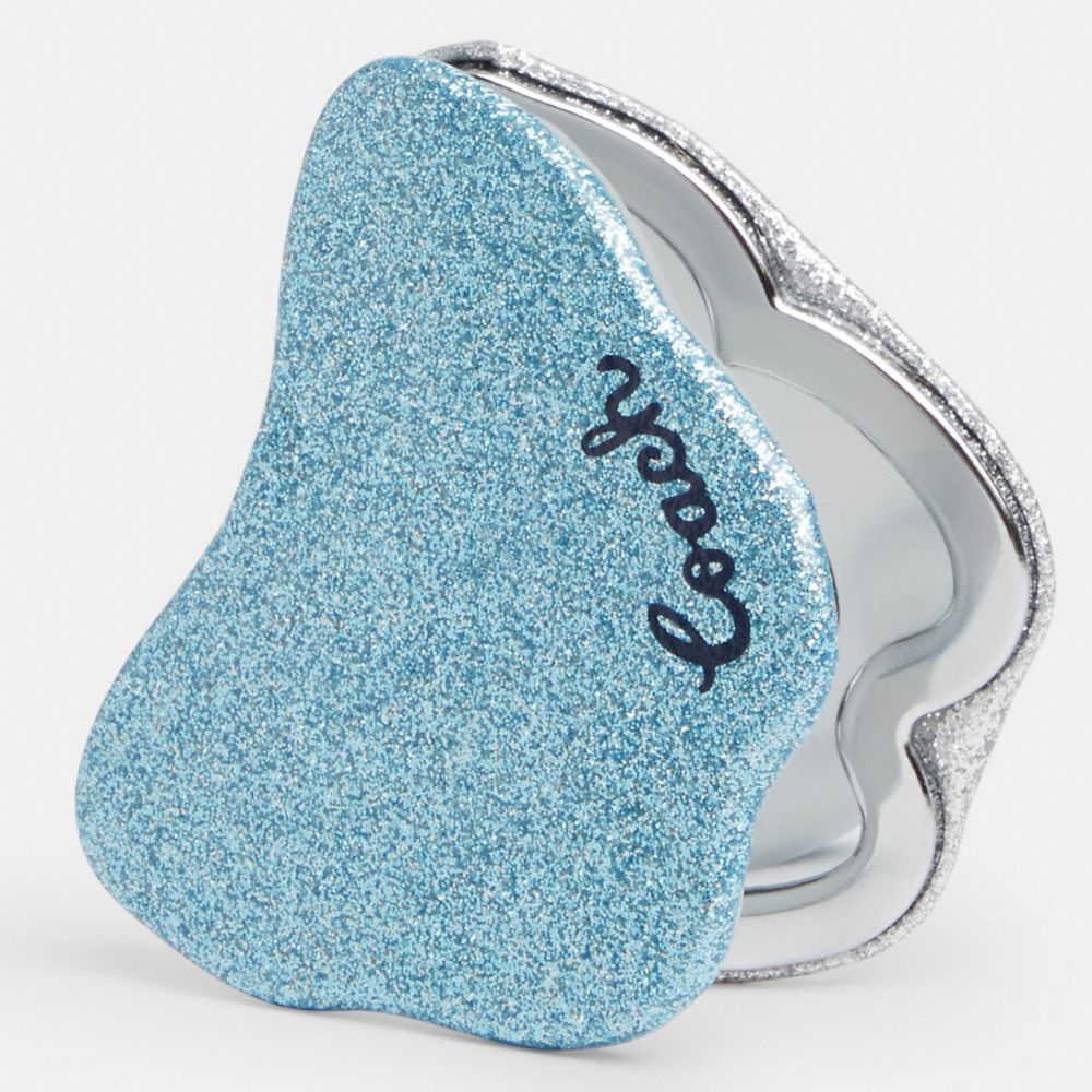 COACH®,GLITTER BUTTERFLY COMPACT MIRROR,Faded Blue Silver