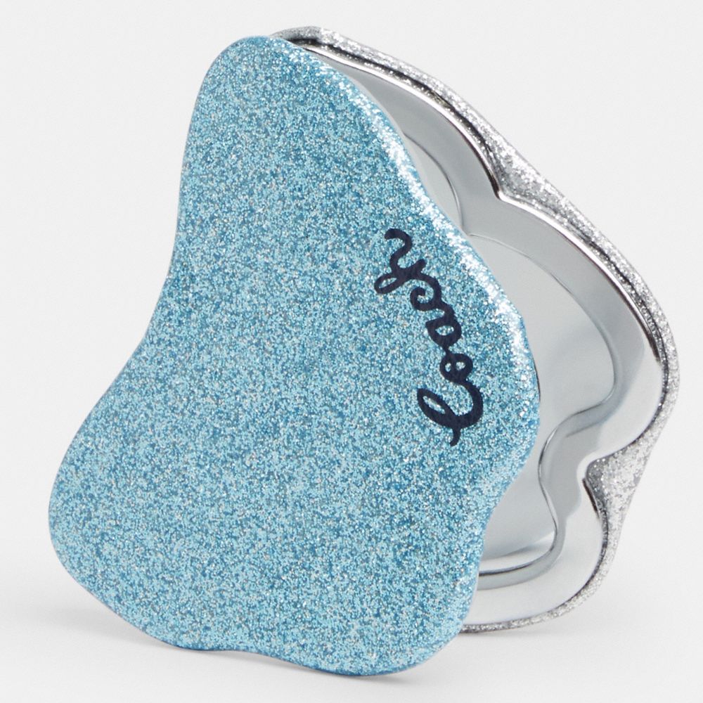 COACH®,MIROIR COMPACT EN FORME DE PAPILLON À PAILLETTES,Argent bleu délavé