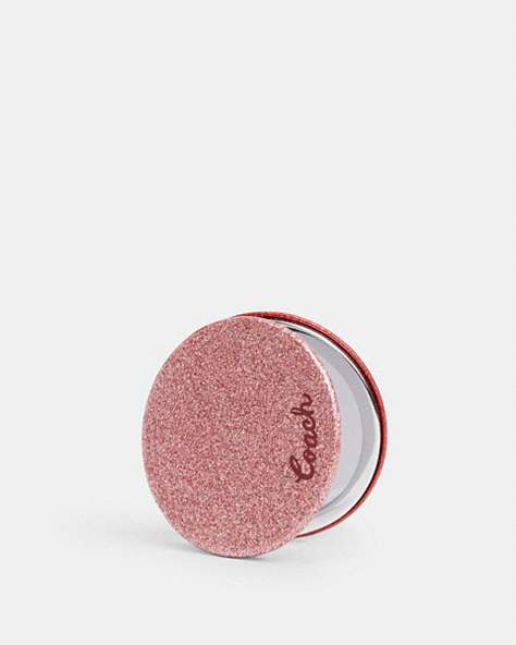 COACH®,GLITTER CIRCLE COMPACT MIRROR,Flower Pink/ Red Orange,Front View