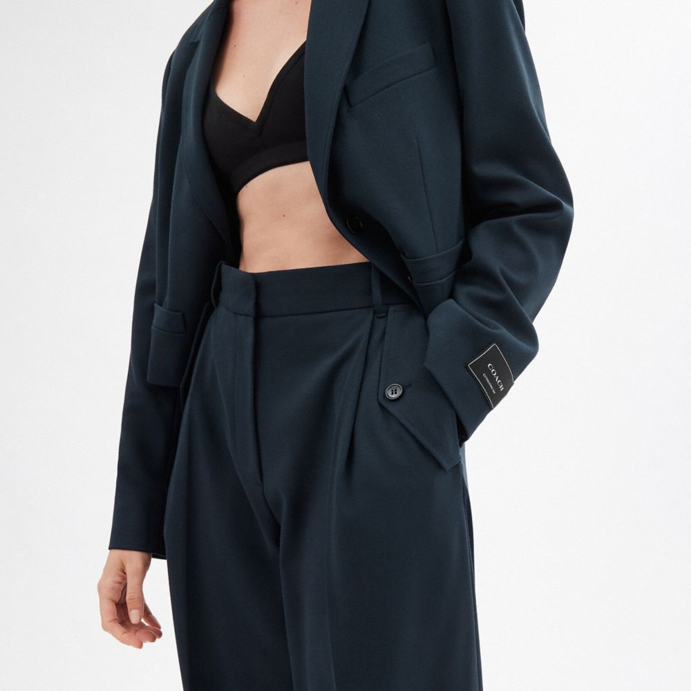 COACH®,Tailored Pants,Polyester,Viscose,Trouser,Wide Leg,Cargo,Pleats,Day Party,Work,Navy,Detail View