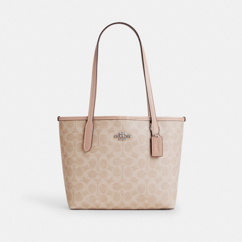 Silver Sand Taupe Small City Tote Bag In Signature Canvas