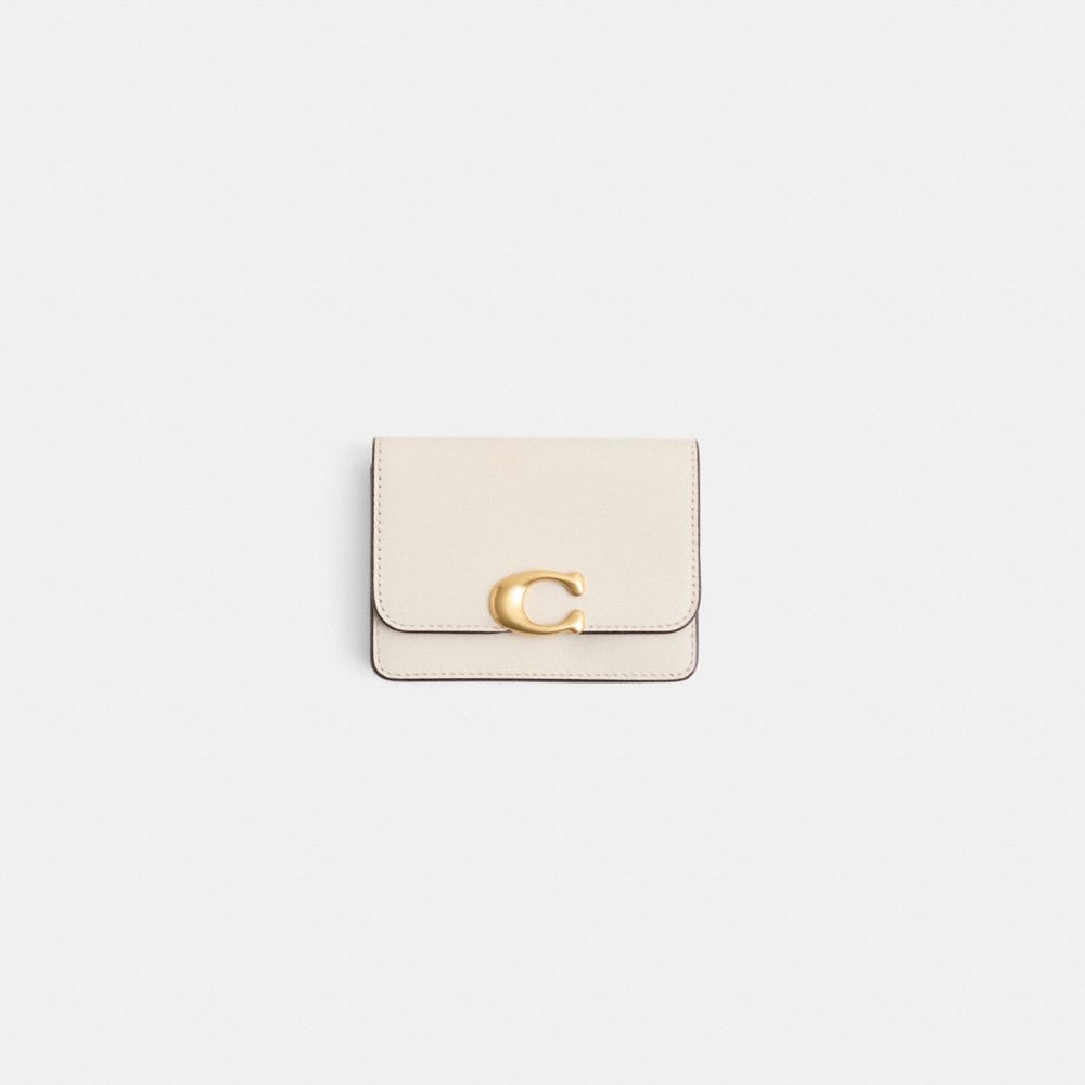 COACH®,Restored Bandit Card Case,Calfskin Leather,Card Case,Metal,Logo,Sustainable,Casual,White,Front View