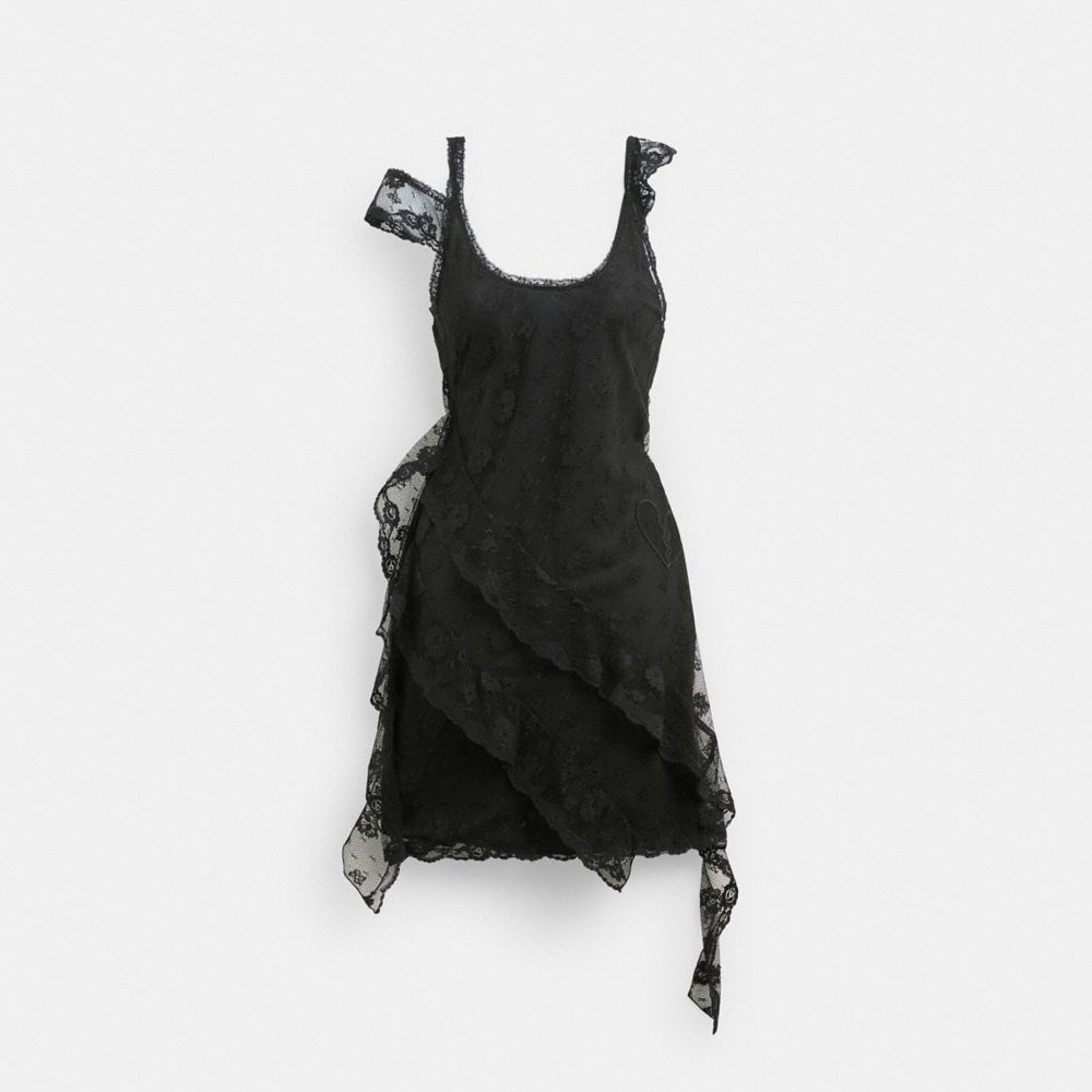 COACH®,ALL OVER LACE MINI DRESS,Polyamide,Black,Front View