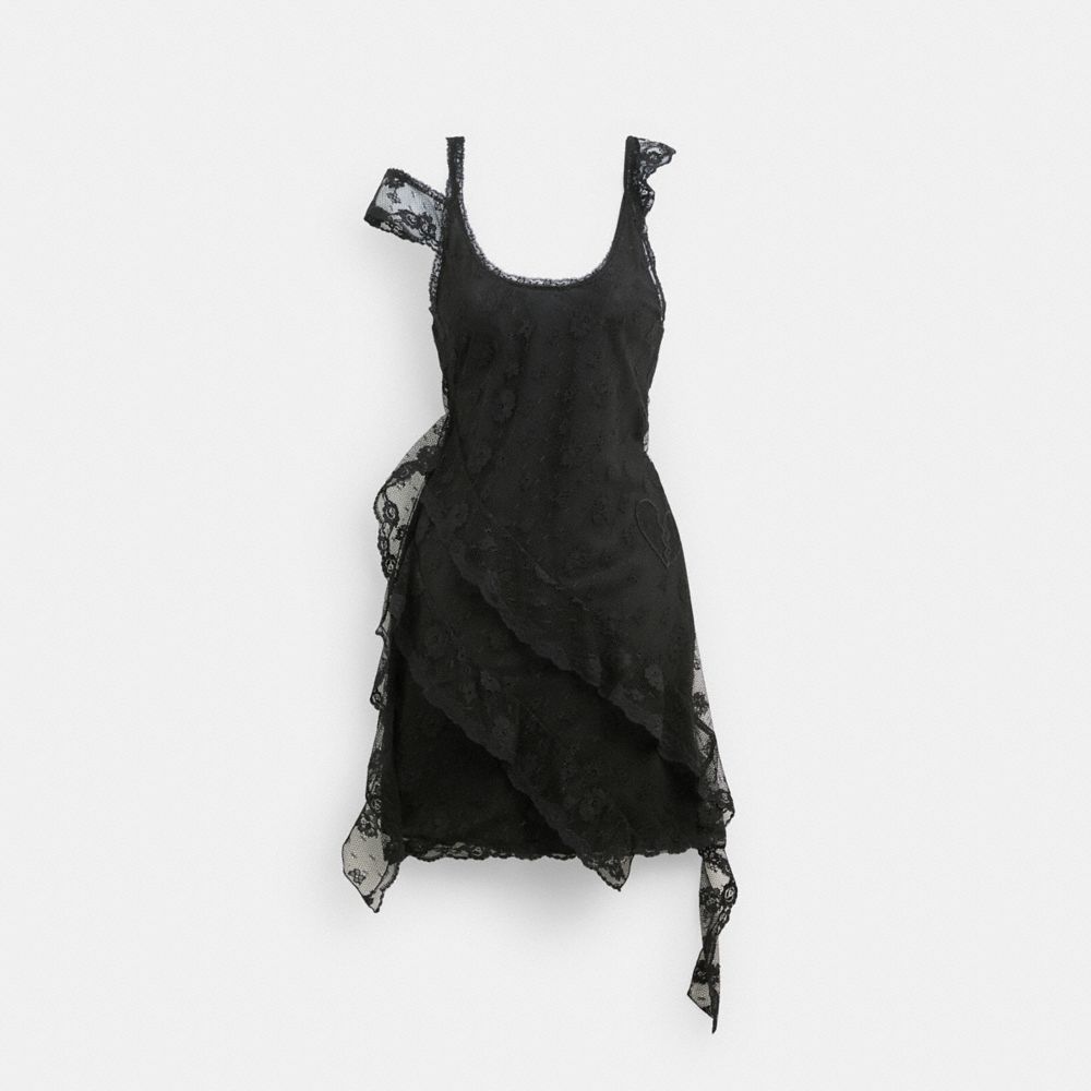 COACH®,ALL OVER LACE MINI DRESS,Black,Front View