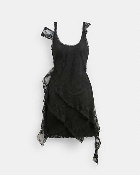 COACH®,ALL OVER LACE MINI DRESS,Black,Front View