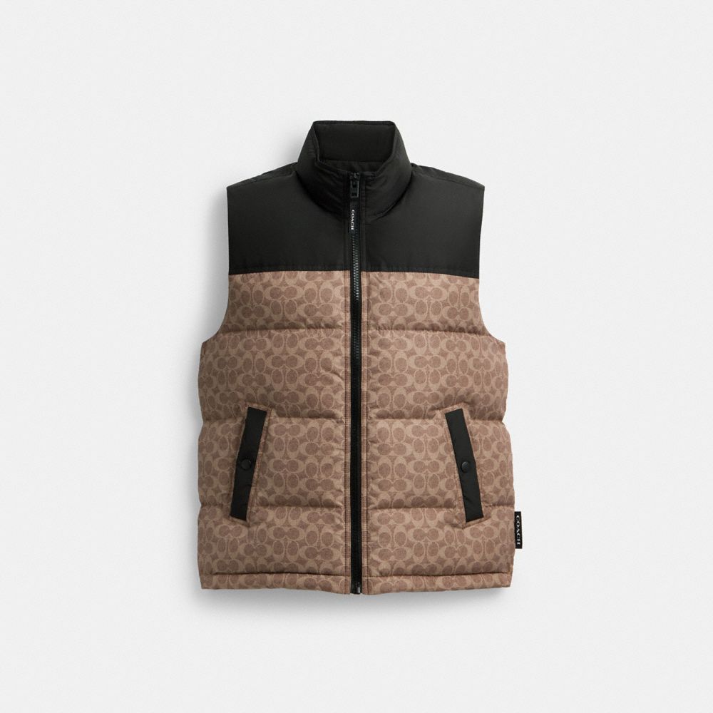 Tan Signature Signature Down Vest In Recycled Polyester