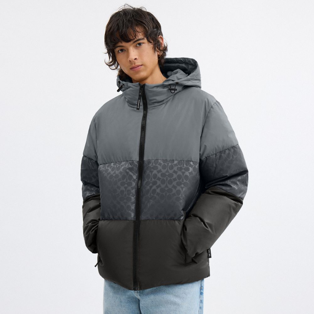 COACH®,Colorblock Down Jacket In Recycled Polyester,,Scale View