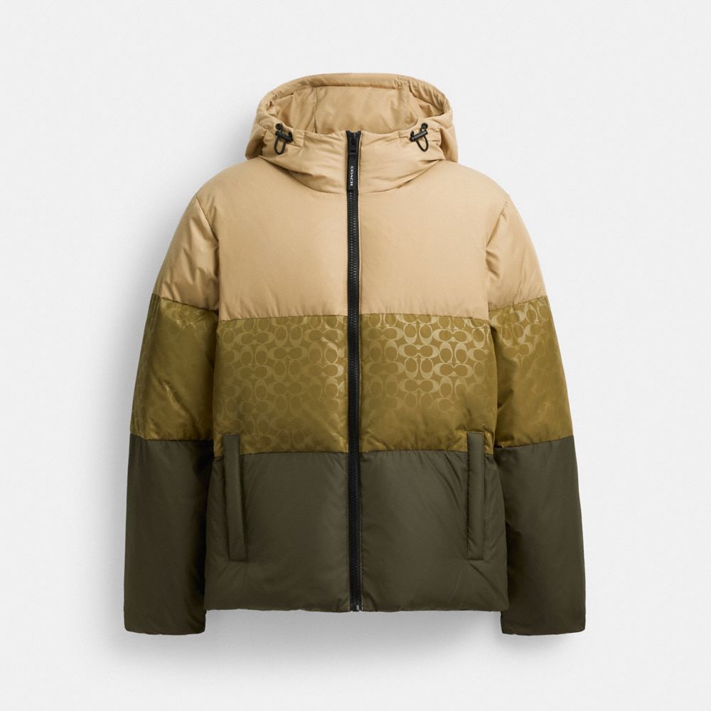 Green Multi Colorblock Down Jacket In Recycled Polyester