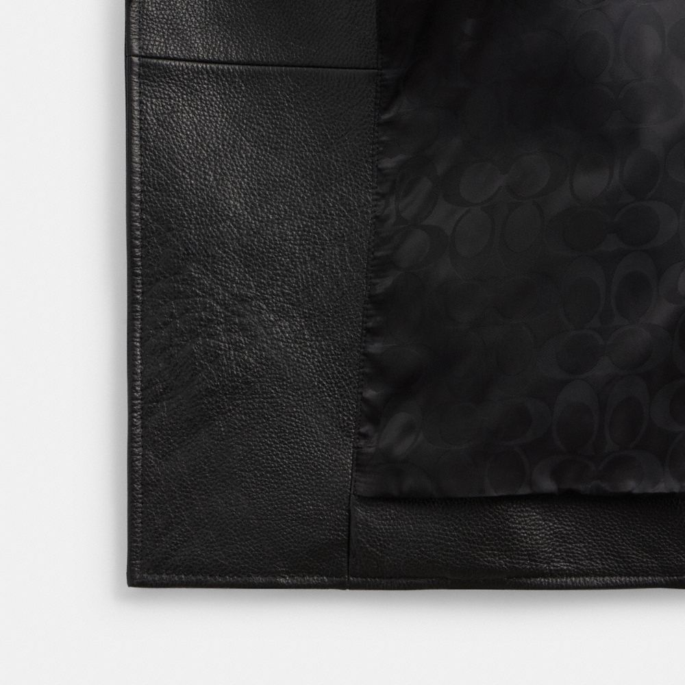 COACH®,Moto Jacket,Leather,Leather,Moto,Button,Zipper,Casual,Black,Inside View,Top View