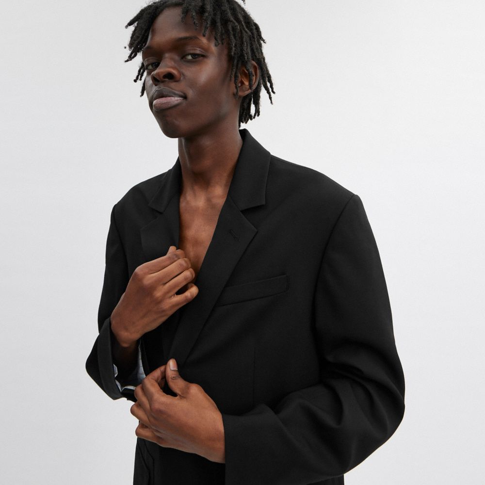 COACH®,Tailored Blazer,Wool,Polyester,Cupro,Blazer,No Embellishment,Work,Black,Detail View