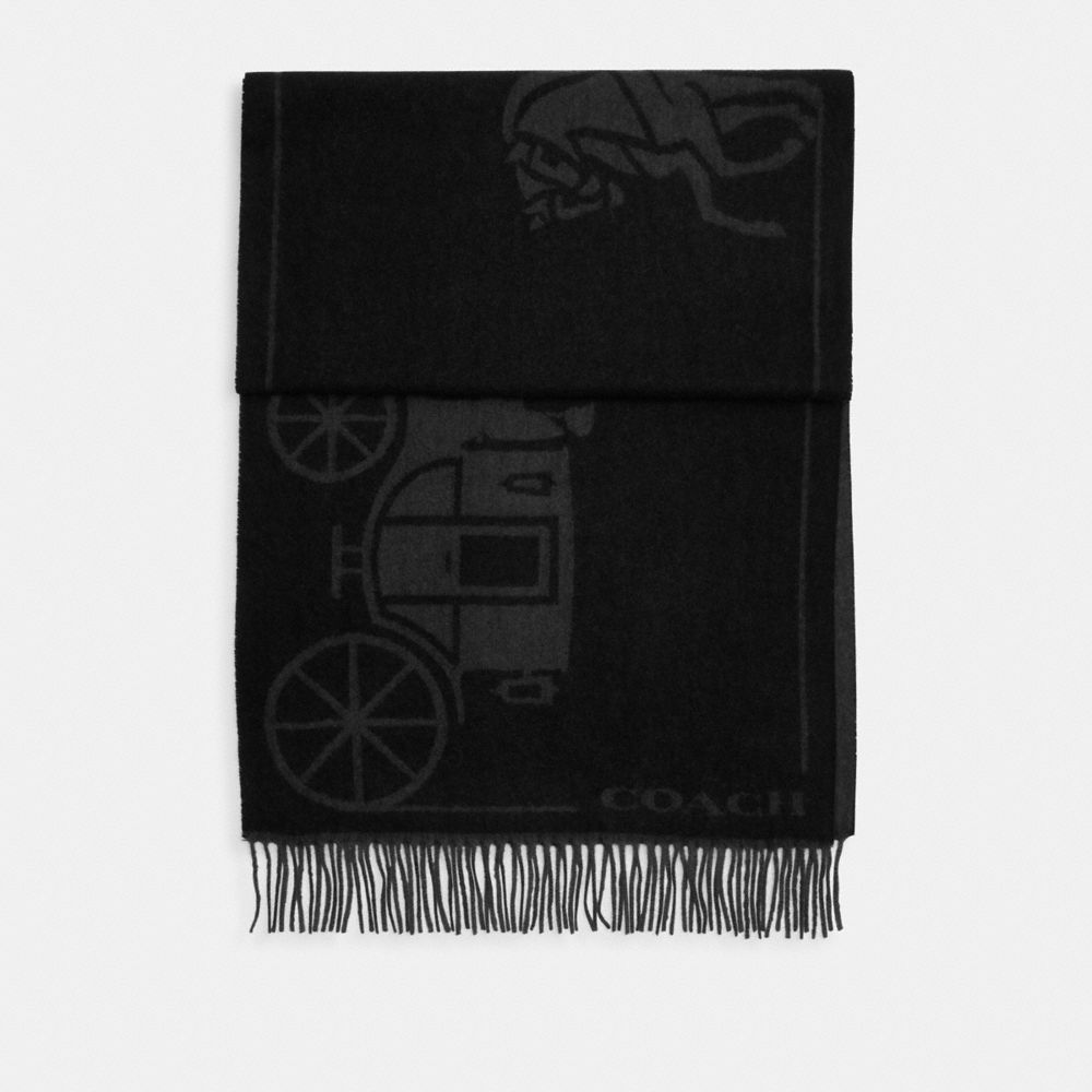 COACH®,CACHE-COL OVERSIZE AVEC MOTIF CHEVAL ET CALÈCHE,Noir,Front View