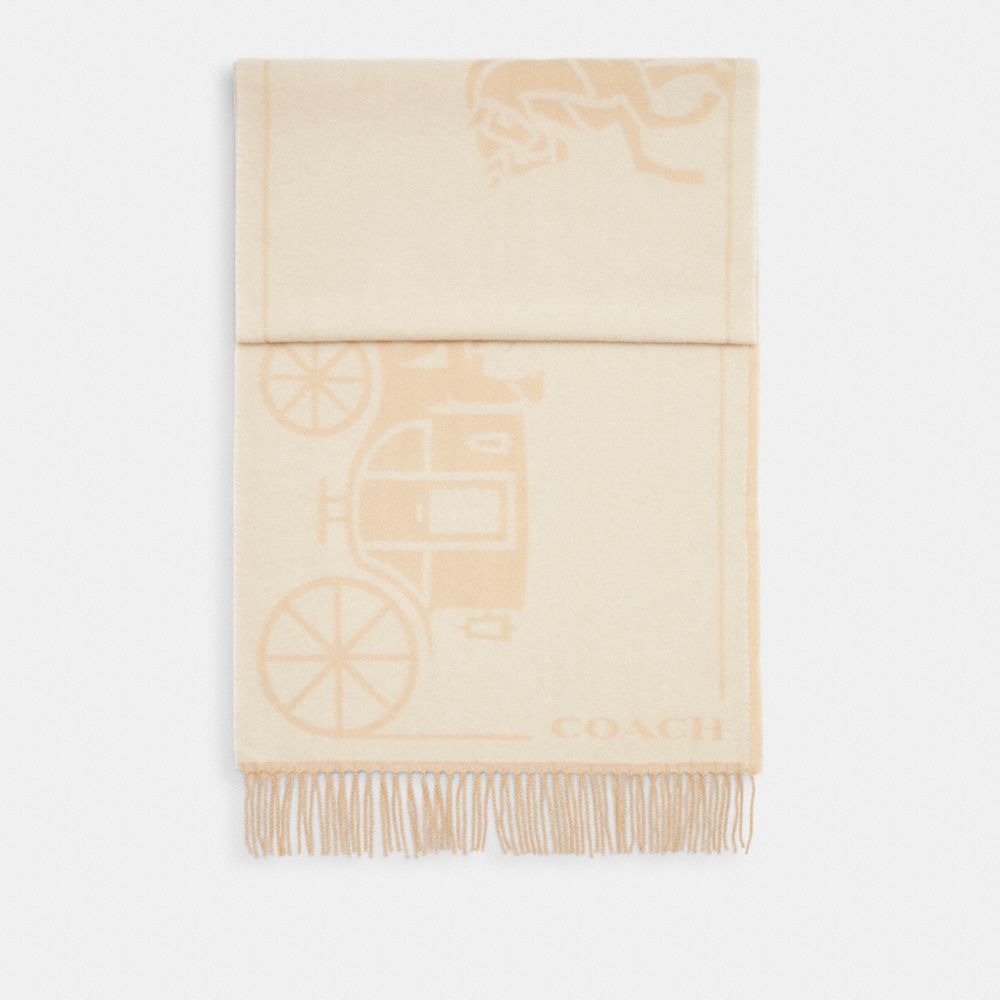 COACH®,Horse And Carriage Print Oversized Muffler,Wool,Rectangle,Fringe,Casual,Beige,Front View