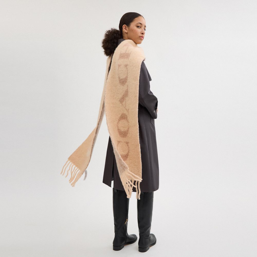 COACH®,Oversized Muffler,Alpaca,Rectangle,Fringe,Casual,Beige,Detail View