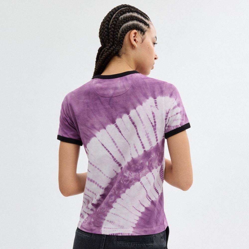 COACH®,90'S TIE-DYE T-SHIRT IN ORGANIC COTTON,Organic Cotton,Purple Multi,Scale View