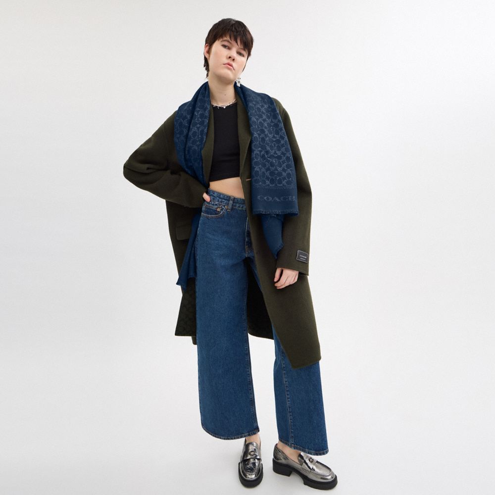 COACH®,シグネチャー メタリック オブロング スカーフ,ファッション雑貨,ﾀﾞｰｸ ﾈｲﾋﾞｰ