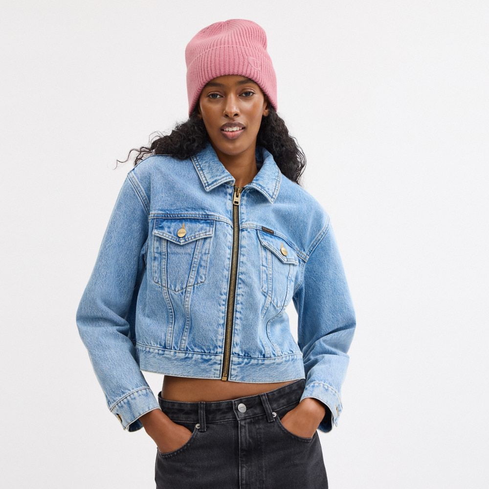 COACH®,Knit Beanie,Wool,Cashmere,Beanie,Embroidered,Logo,Casual,Pink,Detail View