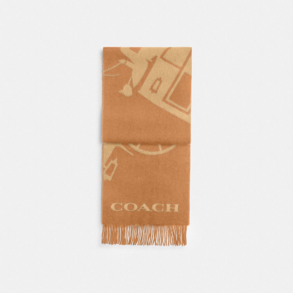 COACH®,Horse And Carriage Cashmere Muffler,Cashmere,Rectangle,Fringe,Casual,Brown,Front View