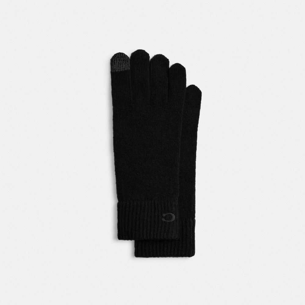 COACH®,Knit Tech Gloves,Wool,Classic Gloves,Embroidered,Logo,Tech Touch,Casual,Black,Front View image number 0