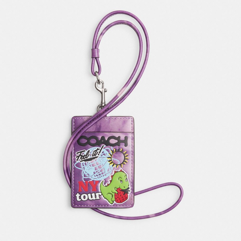 COACH®,ID LANYARD WITH TIE-DYE PRINT,Cody X Coach,Silver/Purple Multi,Front View