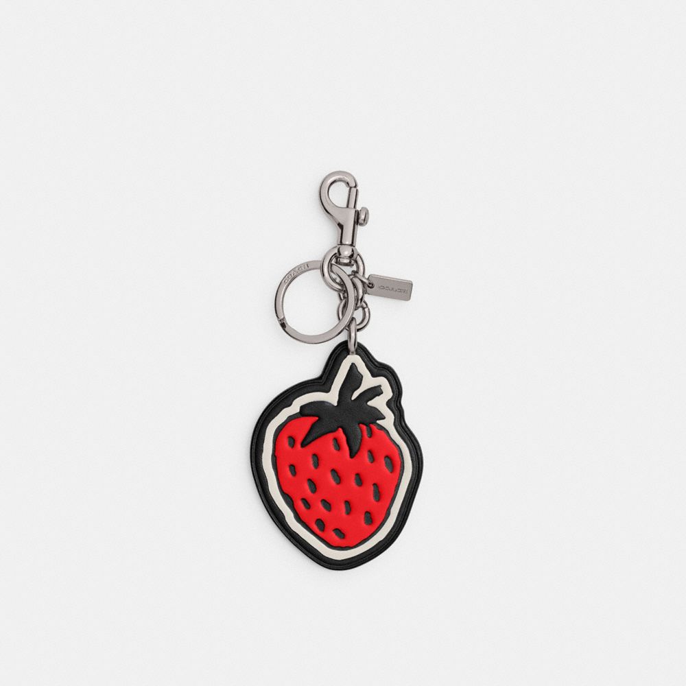 COACH®,STRAWBERRY BAG CHARM,Silver/Black,Front View